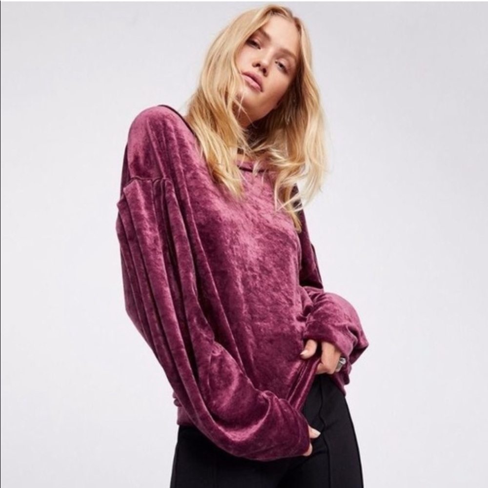 We The Free Milan Crushed Velvet Long Sleeve Peasant Pullover Top Size Small